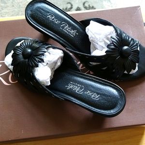 ROSE PETALS by WALKING CRADLES SADIE Black Cashmere Leather Heeled  Slides, Sz 5